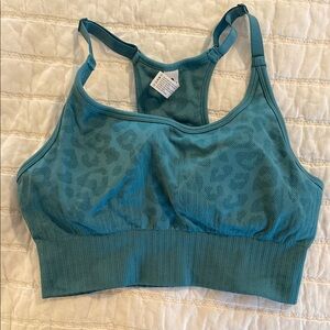 Women's Teal Leopard Print Sports Bra